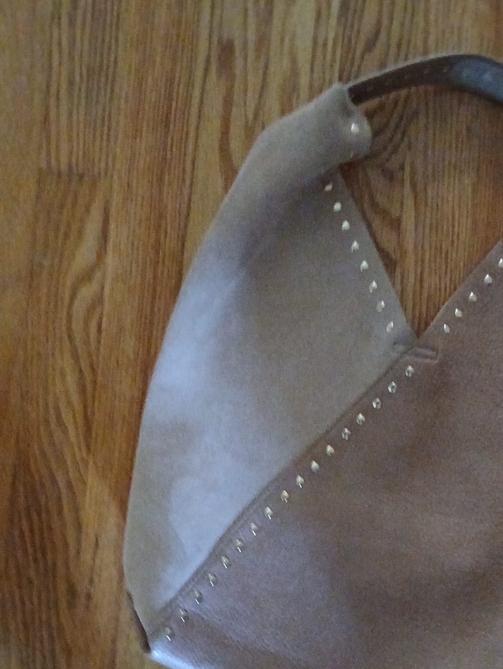 Shiraleah Ryker Vegan Leather & Suede Hobo Tote Tan and Beige ■ Rivet Detailing - Picture 2 of 8